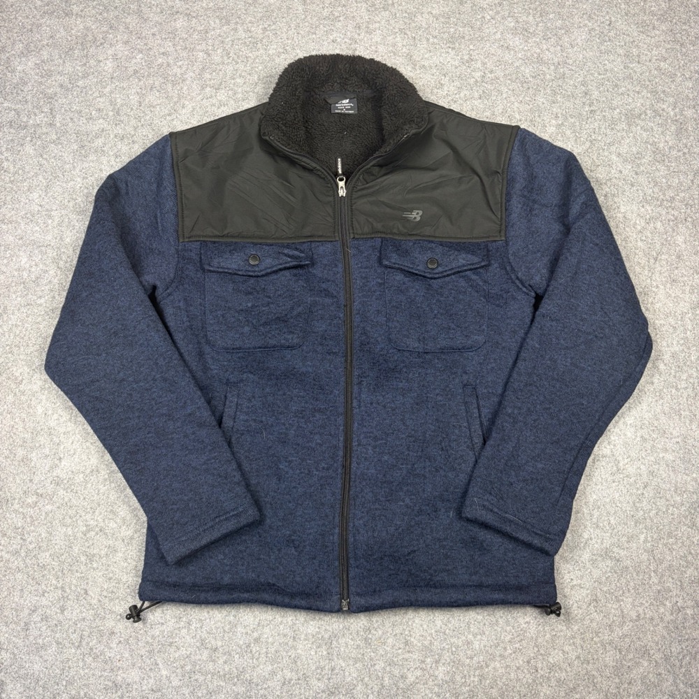 New Balance Mens Sherpa Lined Full Zip Jacket Blue Black Small Mixed Media